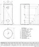 Schematische Darstellung eines Vaillant WW-Speichers mit Anschlüssen und Maßen, einschließlich Wasserzuleitungen und Temperaturmessung. Technische Details in Zeichnung ausgeführt.